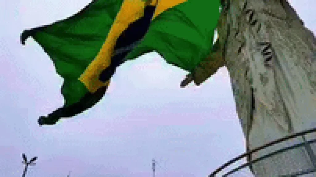 Brazil Christ the King holds giant flag in World Cup support