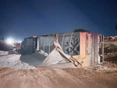 Brazil limestone truck overturns on BR-163 construction zone
